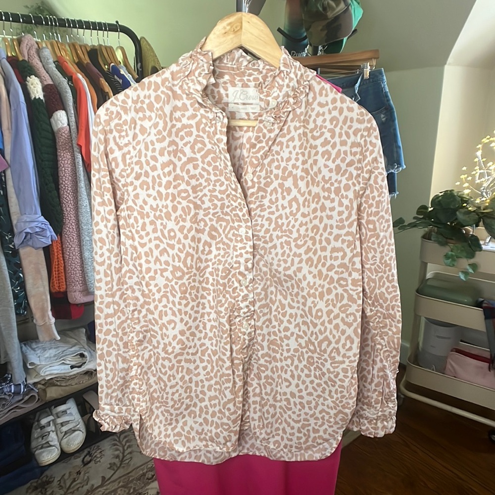 J. Crew Ruffled-Collared Cheetah-Print Blouse.